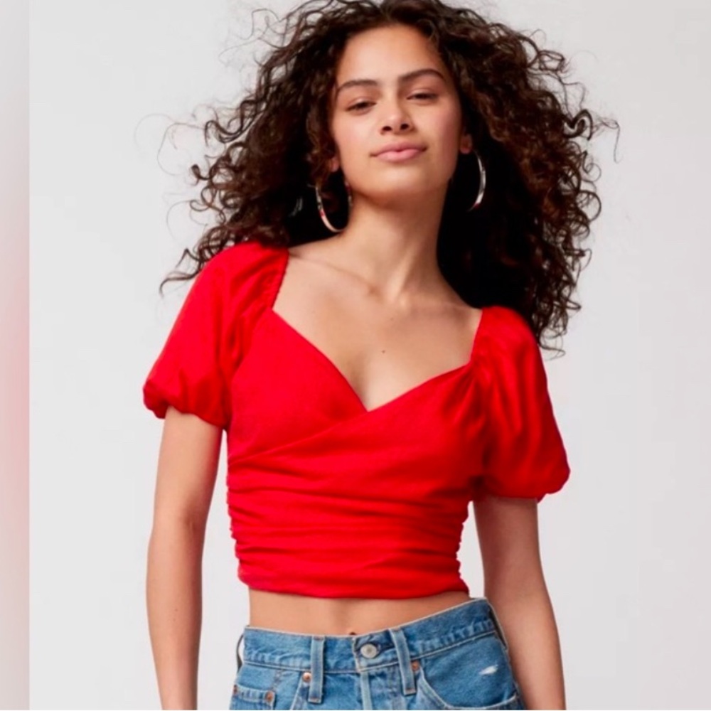 Urban Outfitters Red Puff Sleeve Crop Top